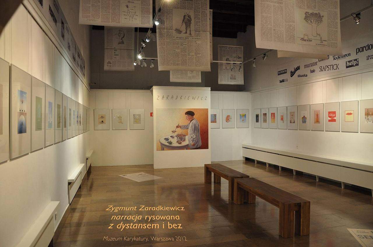 Exhibition of drawings inside the Museum of Caricature in Warsaw