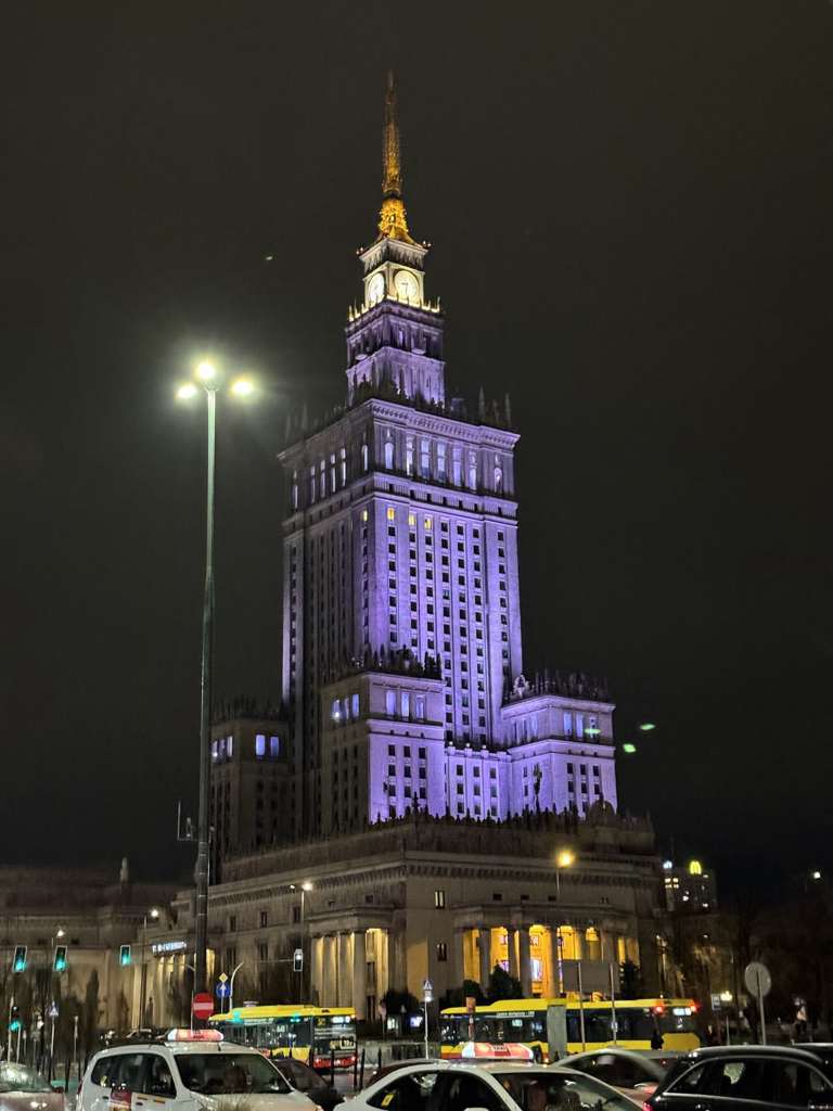 The Palace of Culture and Science in Warsaw at night