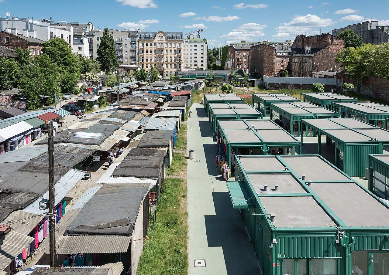 Stalls at Bazar Różyckiego market in Warsaw