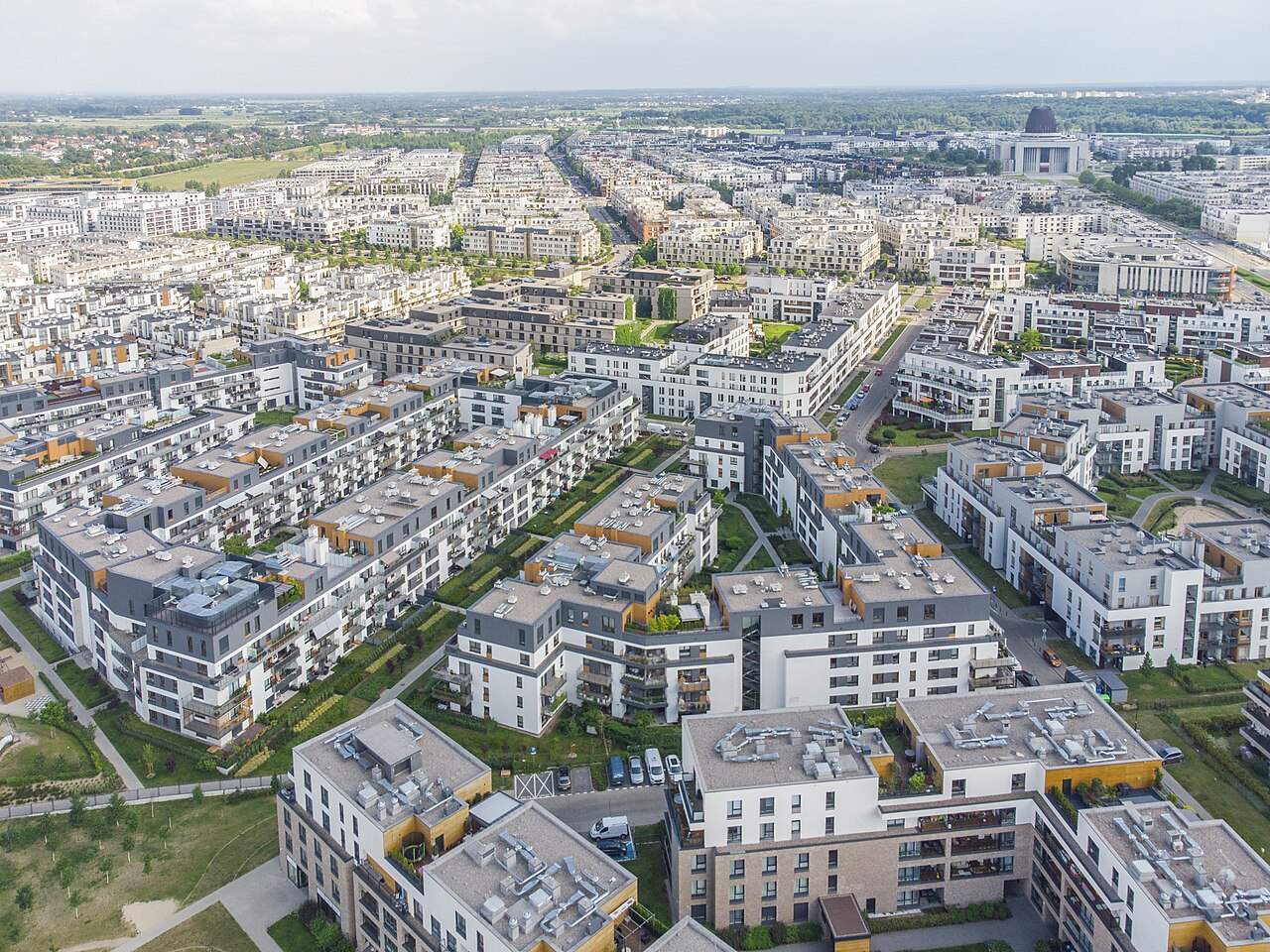 Aerial view of the Miasteczko Wilanow quarter in Warsaw